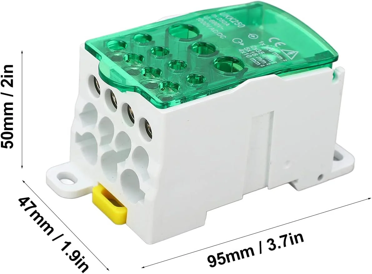 جعبه تقسیم تک قطبی NDNCZDHC 250 آمپر ترمینال بلاک 690 ولت جعبه برق جعبه توزیع برق ریلی Din جعبه اتصال برق (سبز)