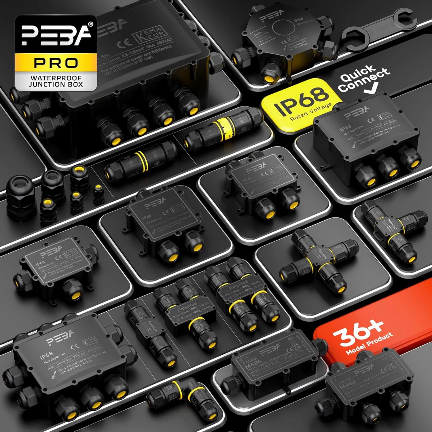 جعبه اتصال PEBA، جعبه ترمینال کابل ارت، جعبه اتصال، جعبه اتصال 2 طرفه، جعبه توزیع ضد آب IP68، اتصال دهنده کابل فضای باز، جعبه توزیع الکتریکی فضای باز، قطر 4 میلی متر - 12 میلی متر