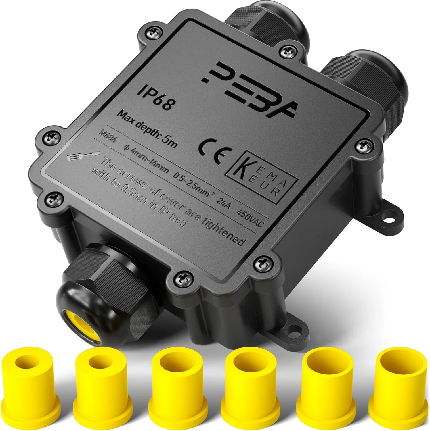 جعبه اتصال ضد آب PEBA IP68 سه راهی، جعبه اتصال برق کابل بیرونی با ترمینال، اتصال دهنده آستین خارجی برای کابل با قطر 4 تا 14 میلی متر، 1 عدد