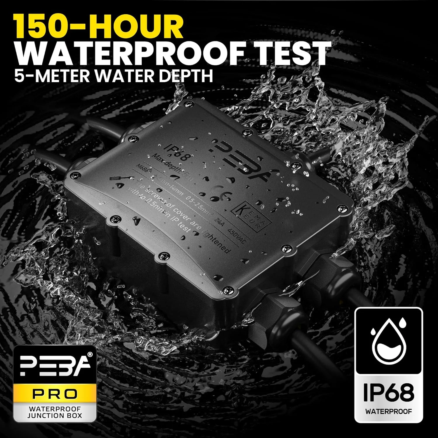 جعبه تقسیم PEBA IP68، جعبه اتصال ضد آب، جعبه ترمینال اتصال کابل، 5 راه برای قطر بیرونی 4mm-14mm، مشکی