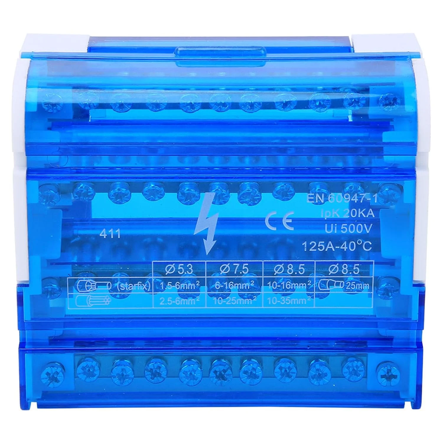 جعبه تقسیم ترمینال Eacam، جعبه اتصال ریلی Din 4 طبقه 411 با پوشش گرد و غبار شفاف، میله برنجی برای مهندسی برق