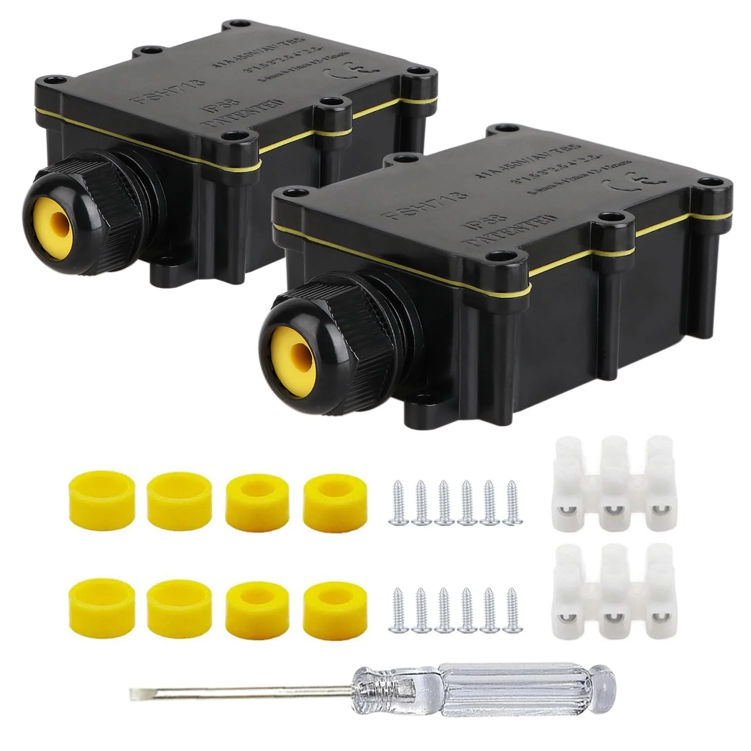 جعبه اتصال ضد آب هلونسی IP68، جعبه تقسیم 2 راهه M20 اتصال کابل کواکسیال محدوده سیم 5 تا 15 میلی متر جعبه سیم برق خارجی در فضای باز (مشکی - 2 عدد)