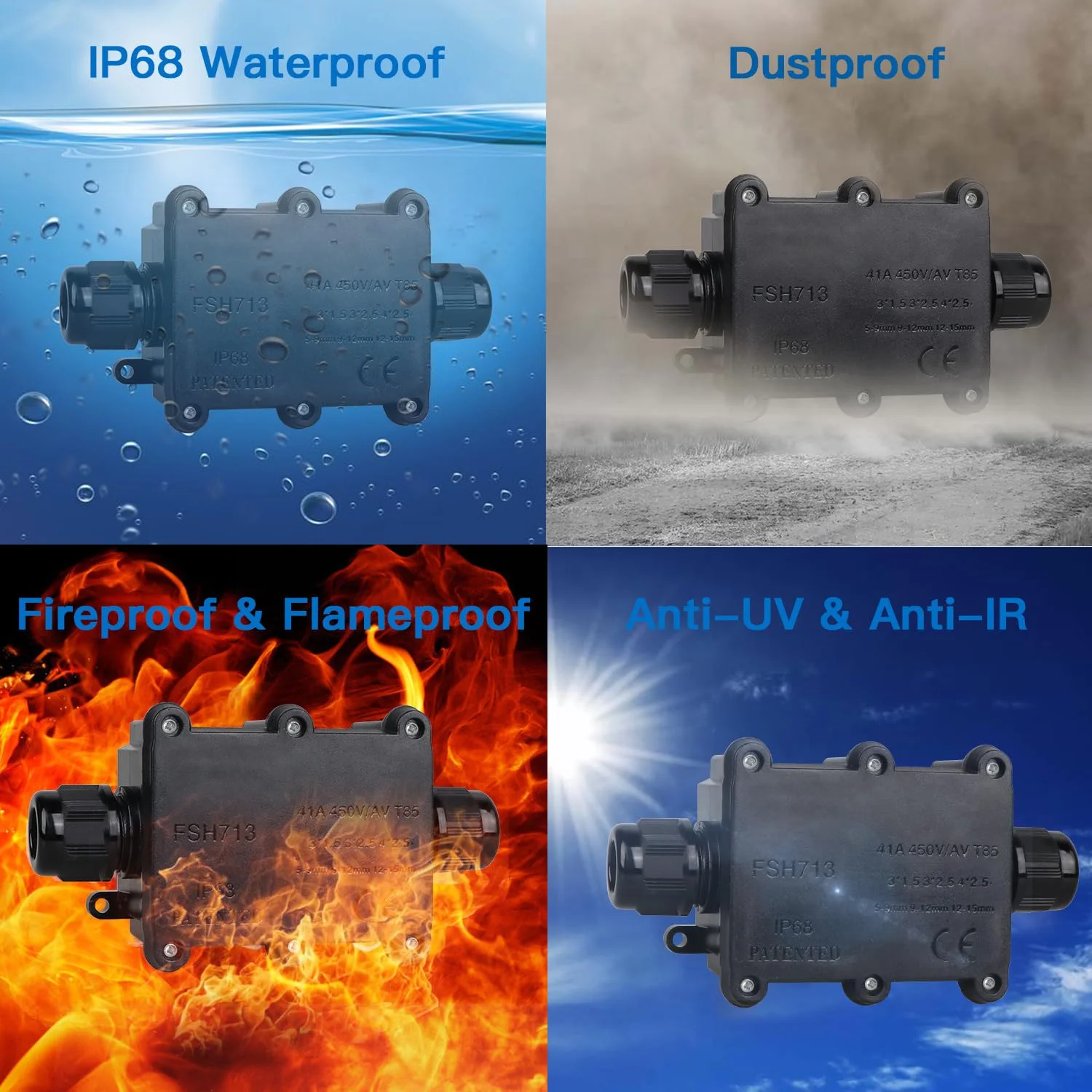 جعبه اتصال ضد آب هلونسی IP68، جعبه تقسیم 2 راهه M20 اتصال کابل کواکسیال محدوده سیم 5 تا 15 میلی متر جعبه سیم برق خارجی در فضای باز (مشکی - 2 عدد)