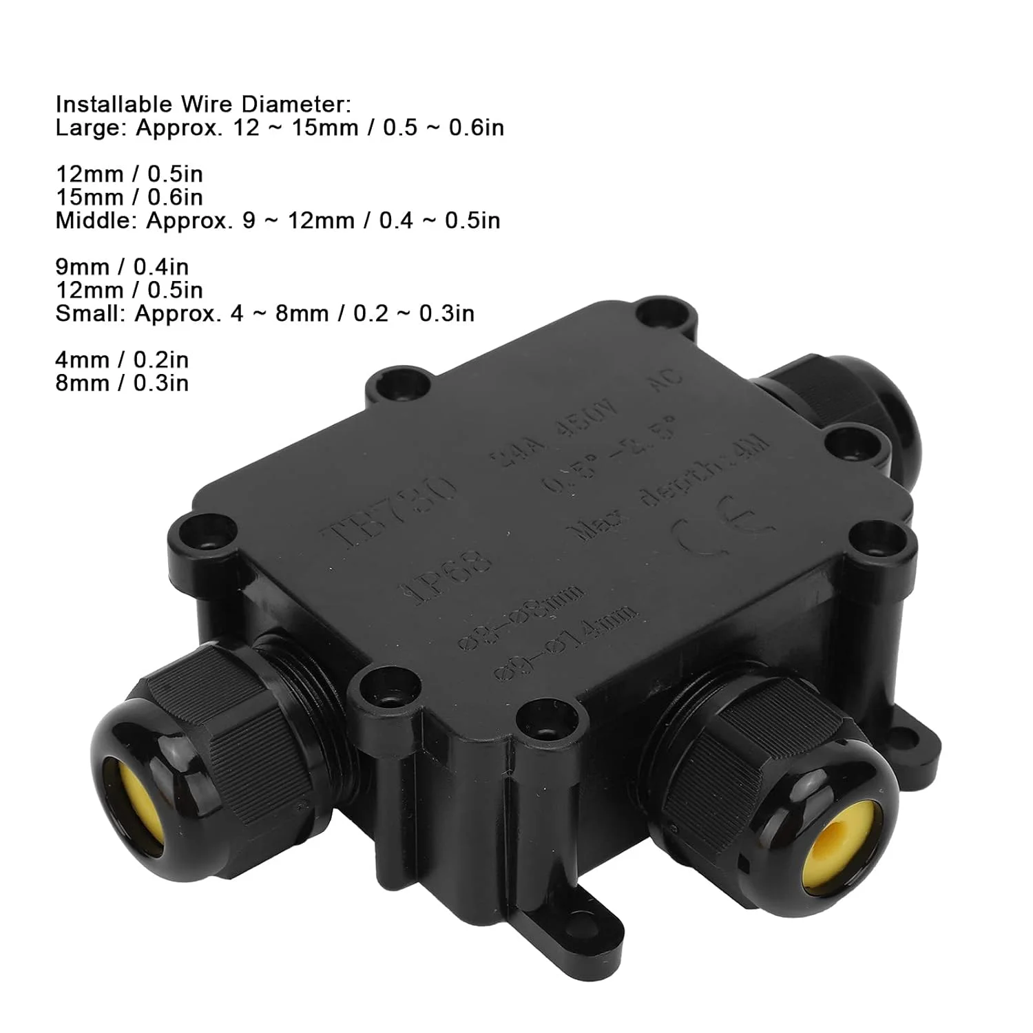 جعبه اتصال ضد آب Ejoyous، جعبه اتصال الکتریکی 3 طرفه IP68 با حلقه آب بندی سیلیکونی، مشکی