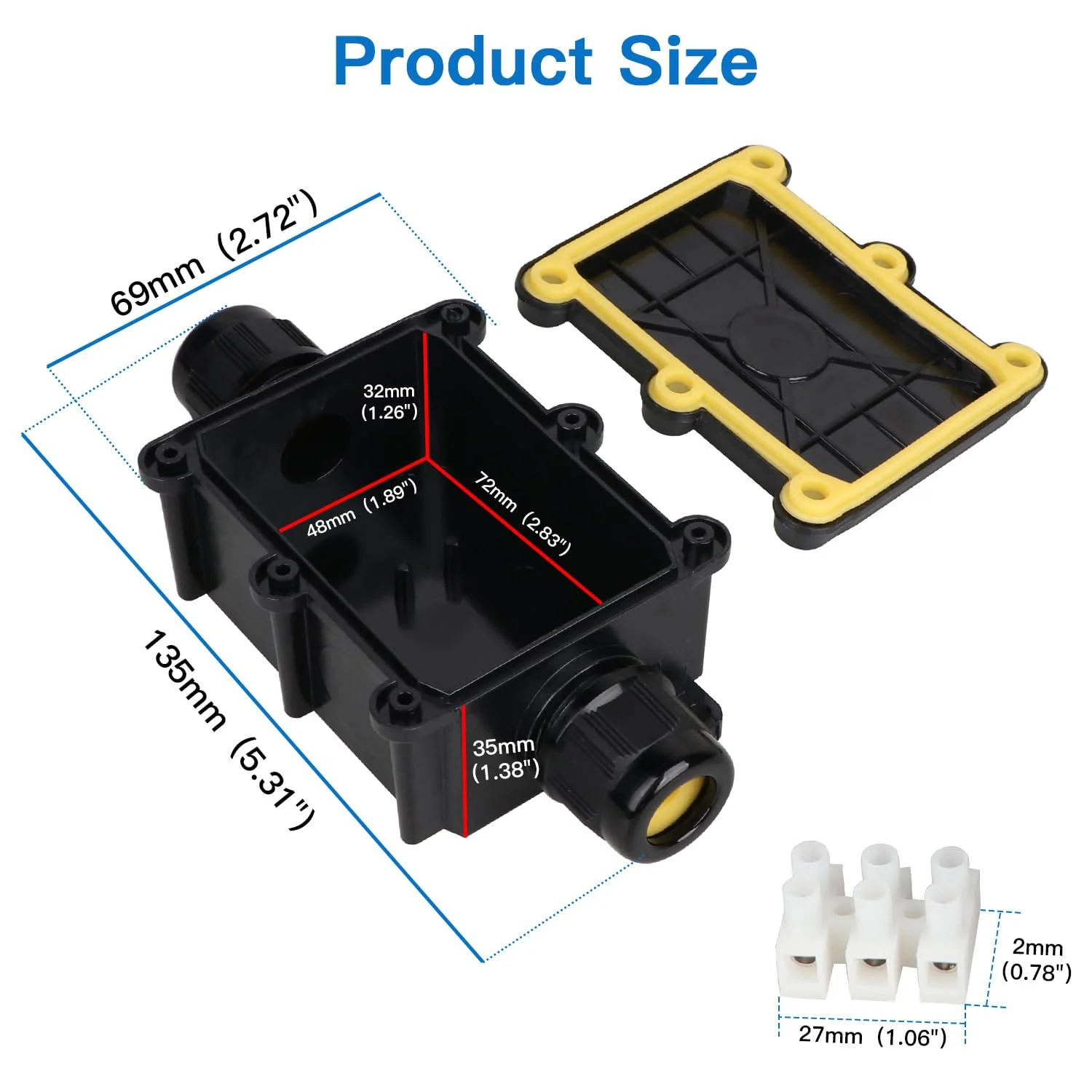 جعبه اتصال ضد آب هلونسی IP68، جعبه تقسیم 2 راهه M20 اتصال کابل کواکسیال محدوده سیم 5 تا 15 میلی متر جعبه سیم برق خارجی در فضای باز (مشکی - 2 عدد)