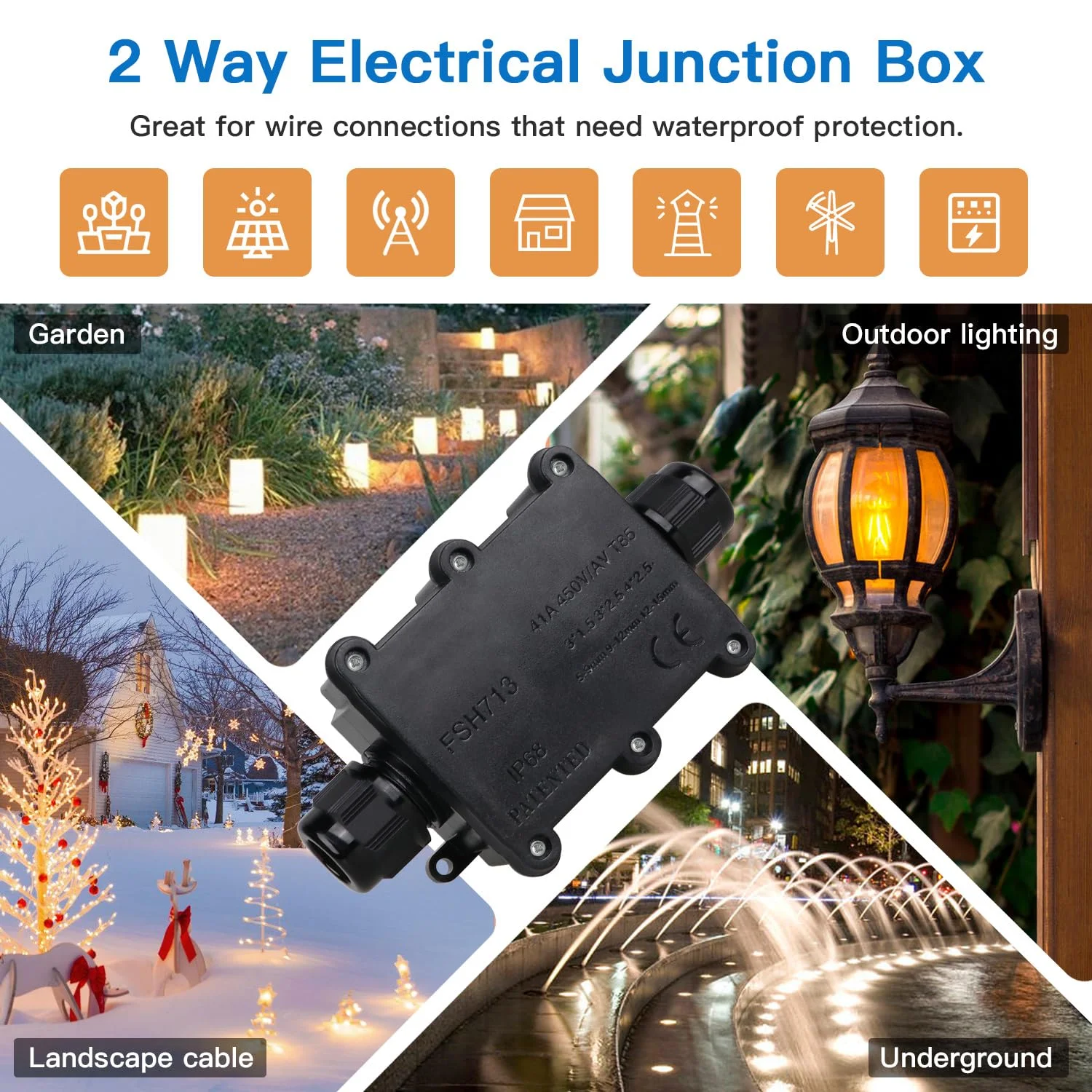 جعبه اتصال ضد آب هلونسی IP68، جعبه تقسیم 2 راهه M20 اتصال کابل کواکسیال محدوده سیم 5 تا 15 میلی متر جعبه سیم برق خارجی در فضای باز (مشکی - 2 عدد)