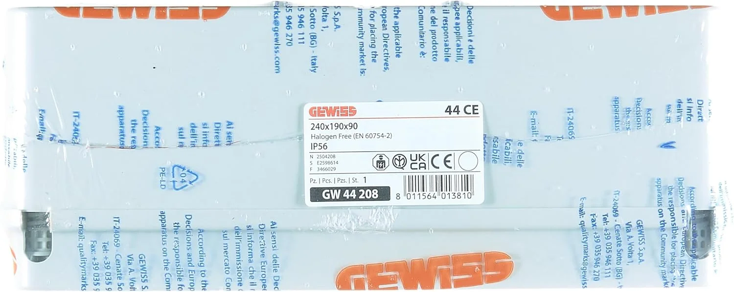 جعبه تقسیم Gewiss GW44208 با درب پیچی (خاکستری، 240 x 190 x 90)