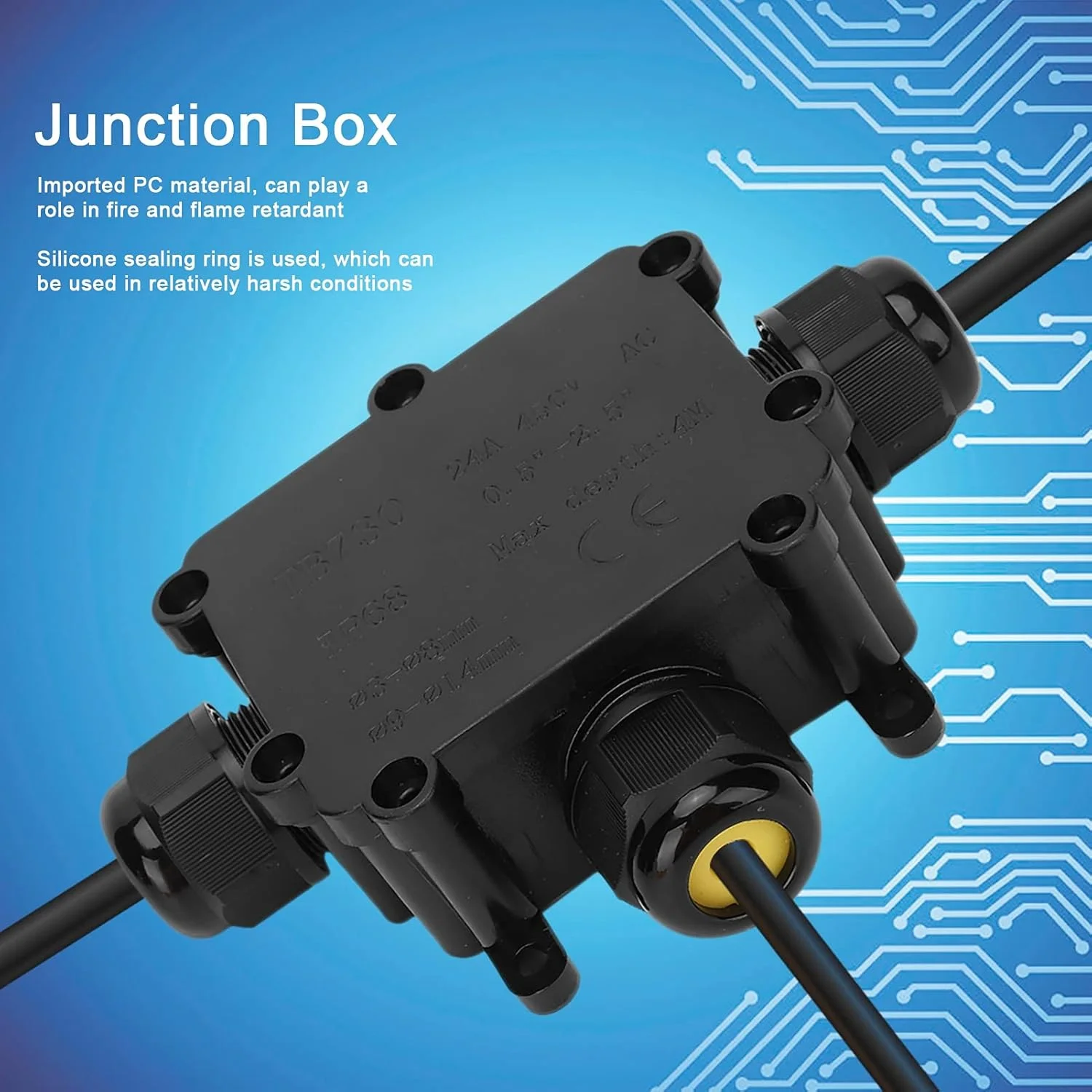 جعبه اتصال ضد آب Ejoyous، جعبه اتصال الکتریکی 3 طرفه IP68 با حلقه آب بندی سیلیکونی، مشکی