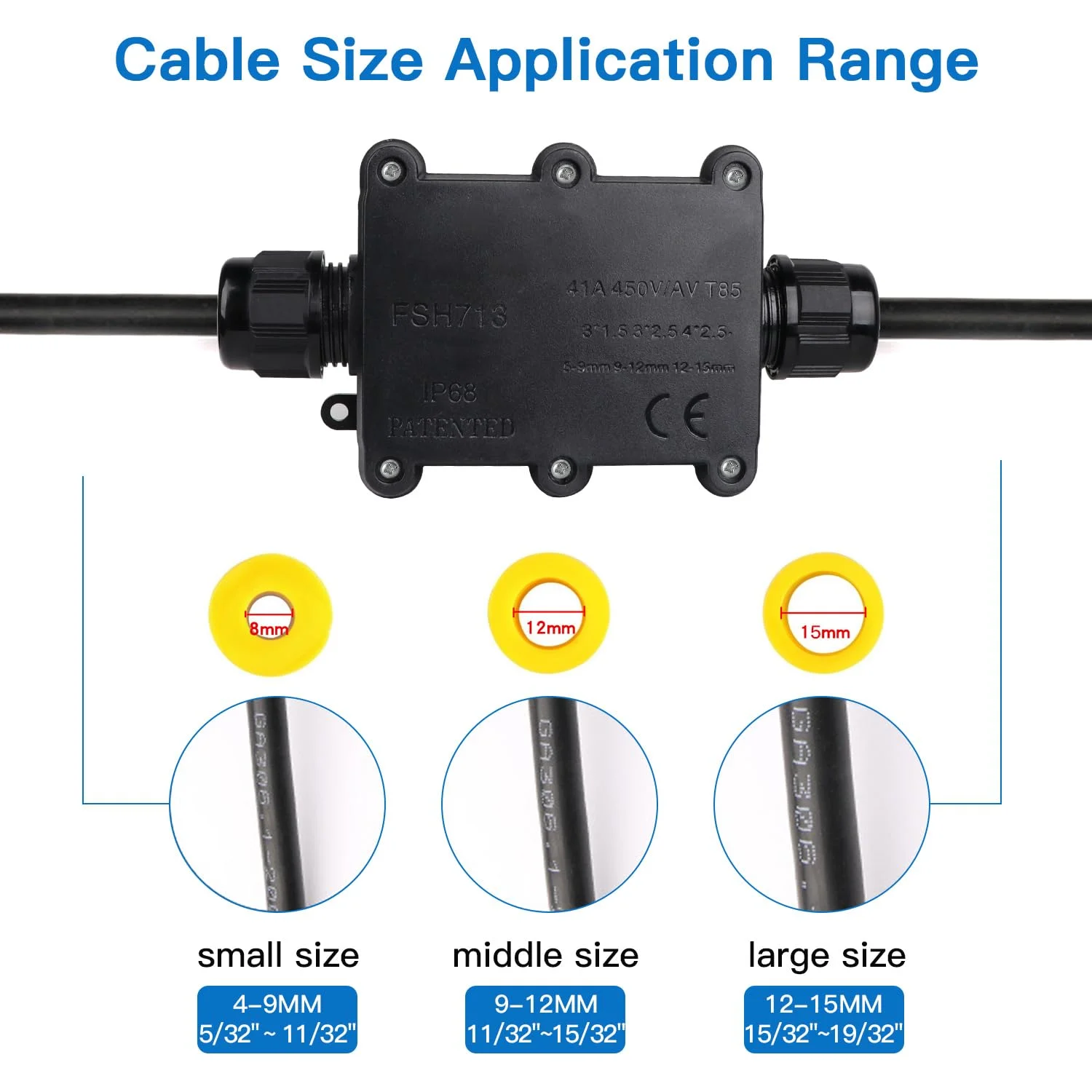 جعبه اتصال ضد آب هلونسی IP68، جعبه تقسیم 2 راهه M20 اتصال کابل کواکسیال محدوده سیم 5 تا 15 میلی متر جعبه سیم برق خارجی در فضای باز (مشکی - 2 عدد)