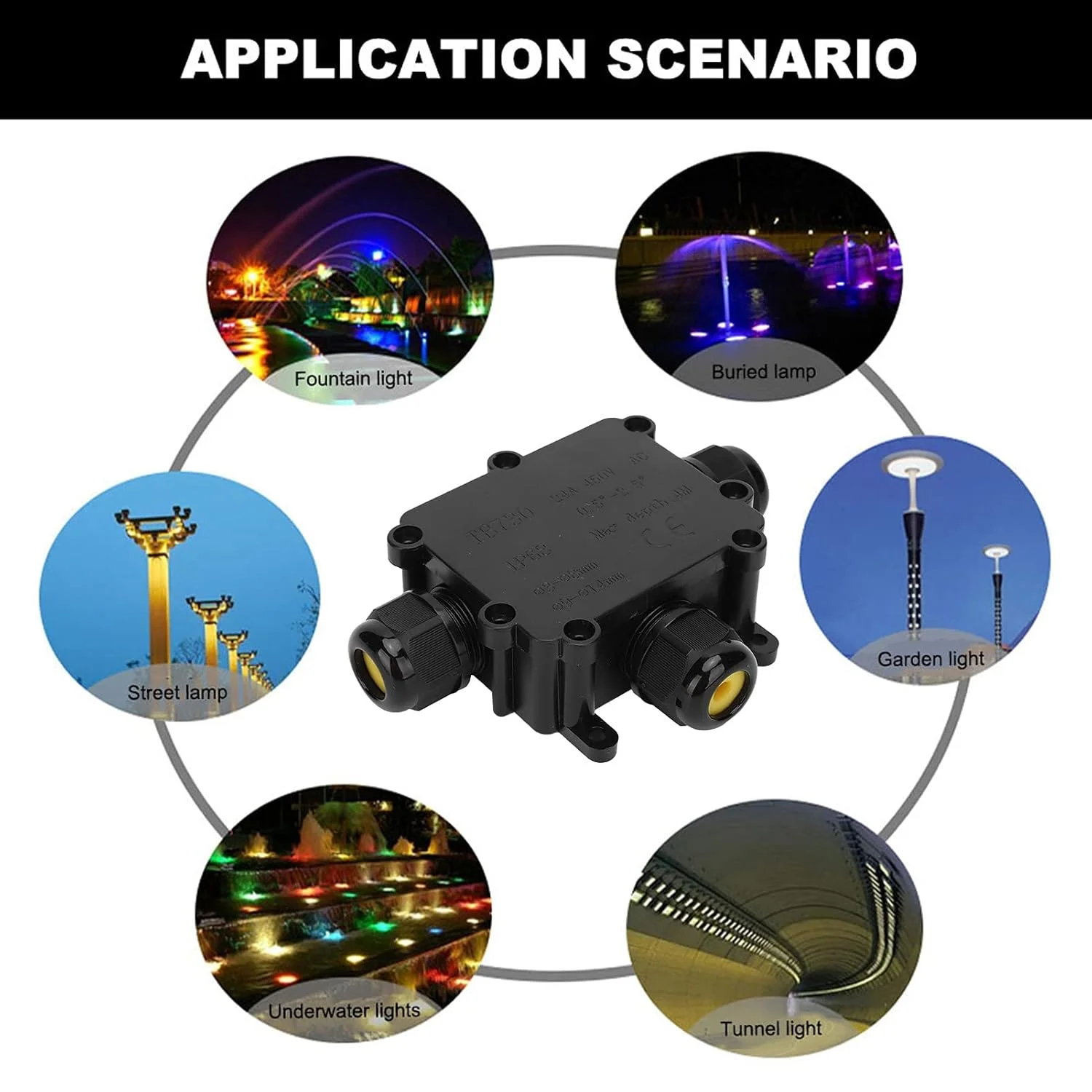 جعبه اتصال ضد آب Ejoyous، جعبه اتصال الکتریکی 3 طرفه IP68 با حلقه آب بندی سیلیکونی، مشکی