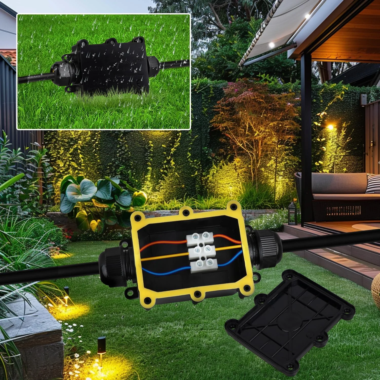 جعبه اتصال ضد آب هلونسی IP68، جعبه تقسیم 2 راهه M20 اتصال کابل کواکسیال محدوده سیم 5 تا 15 میلی متر جعبه سیم برق خارجی در فضای باز (مشکی - 2 عدد)