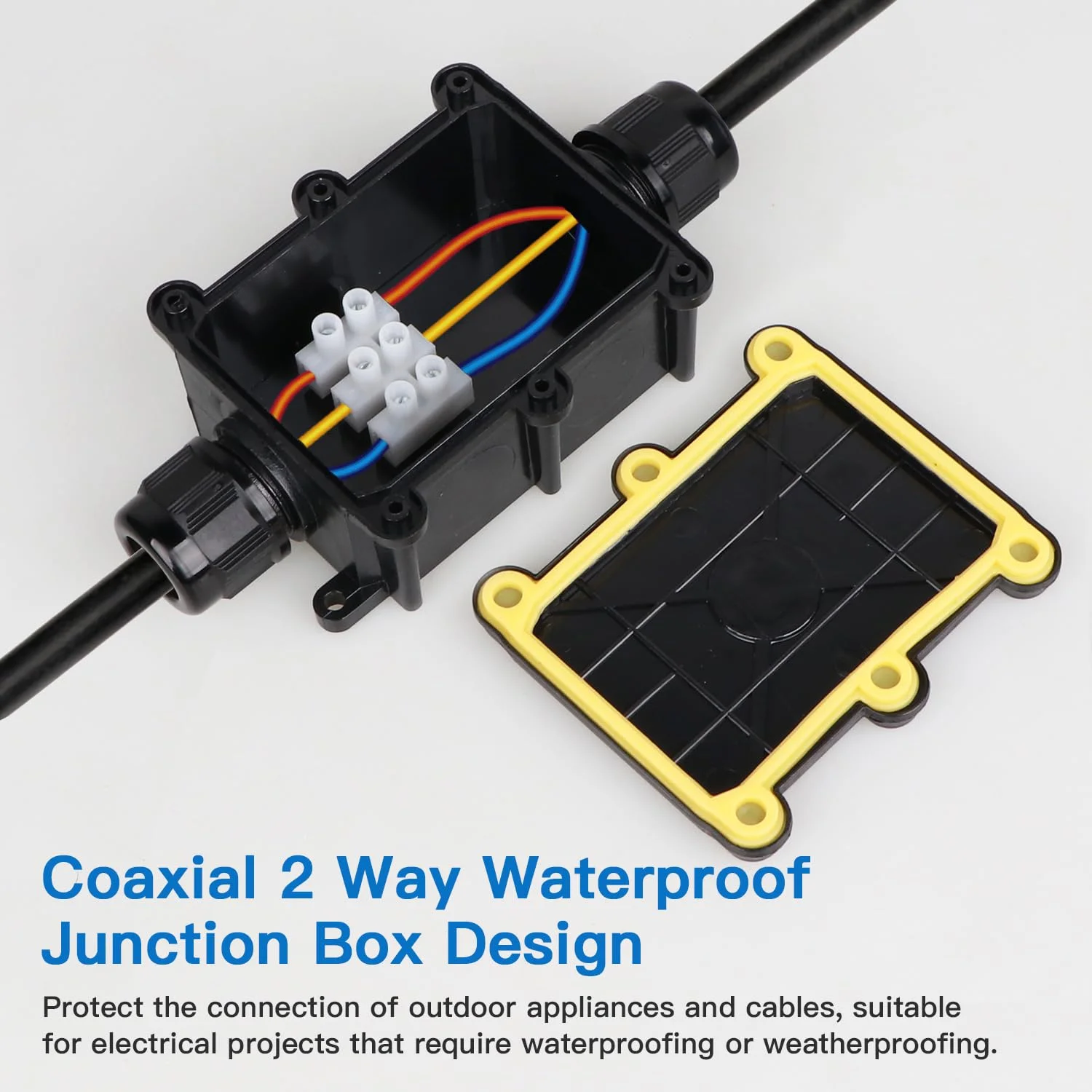 جعبه اتصال ضد آب هلونسی IP68، جعبه تقسیم 2 راهه M20 اتصال کابل کواکسیال محدوده سیم 5 تا 15 میلی متر جعبه سیم برق خارجی در فضای باز (مشکی - 2 عدد)