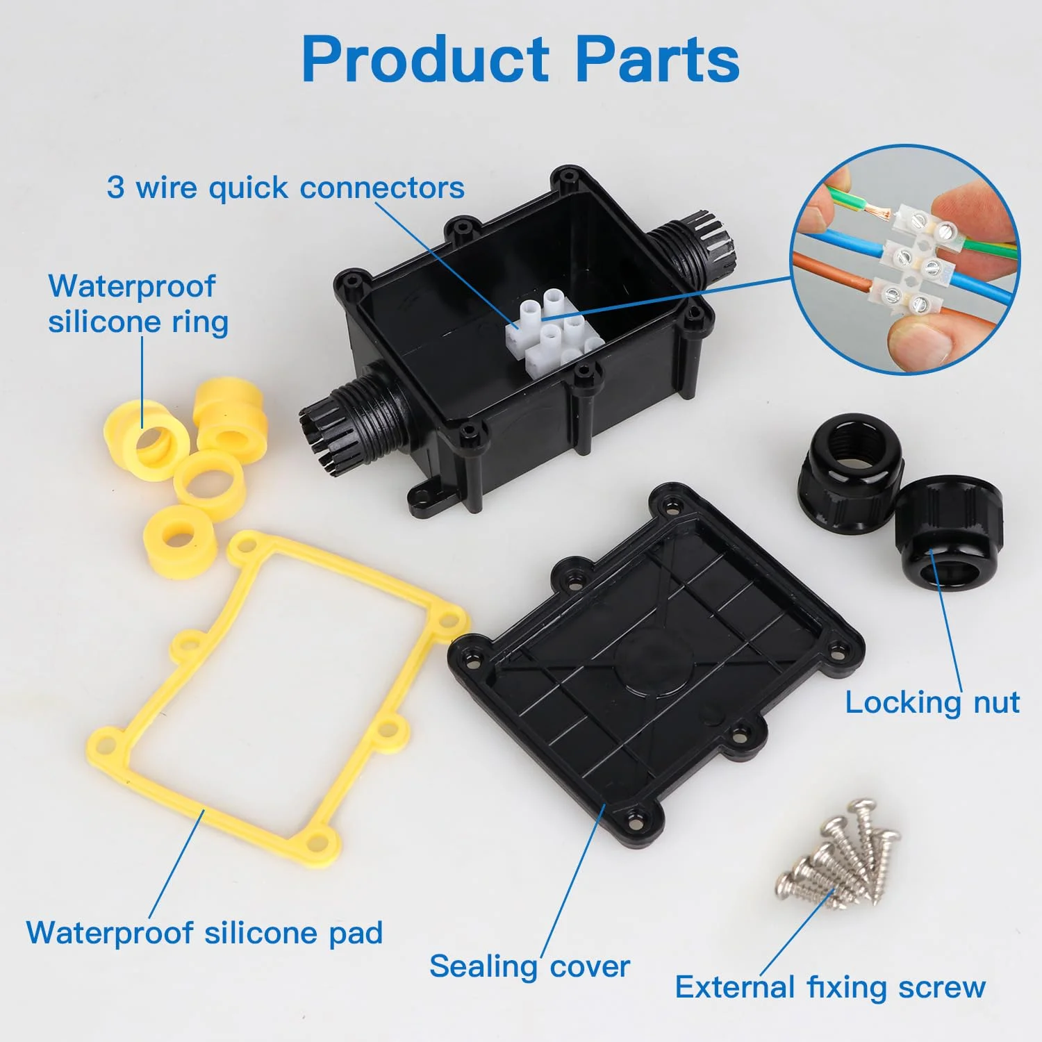 جعبه اتصال ضد آب هلونسی IP68، جعبه تقسیم 2 راهه M20 اتصال کابل کواکسیال محدوده سیم 5 تا 15 میلی متر جعبه سیم برق خارجی در فضای باز (مشکی - 2 عدد)