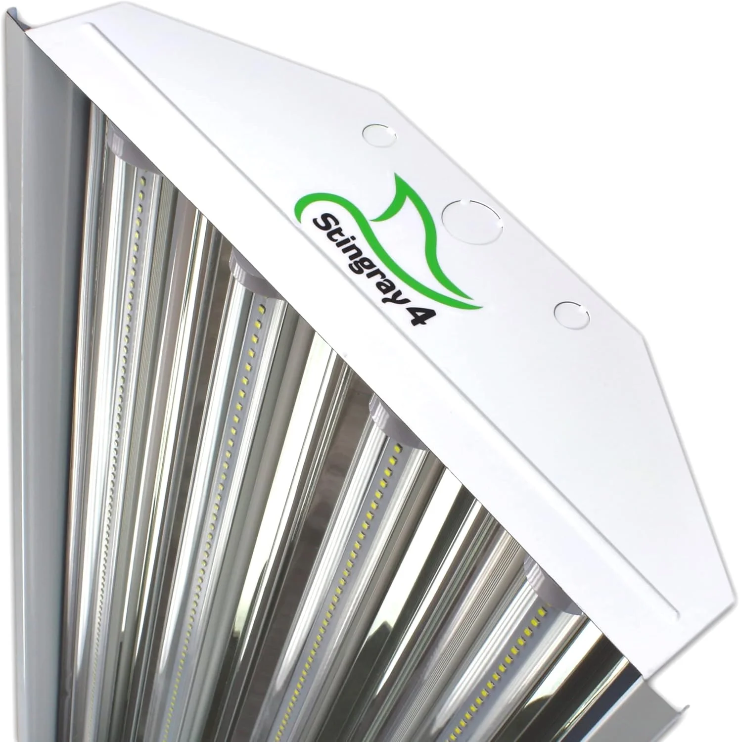 چراغ سقفی بلند 4 لامپی PrimeLights T8 LED، مناسب برای کارگاه، گاراژ، انبار، روشنایی صنعتی 11000 لومن! درجه تجاری 15" X 48" سفید با بازتابنده آینه ای به همراه لوله های LED، روشنایی 11000 لومن