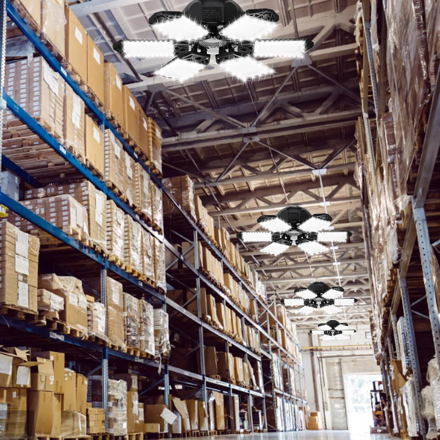 چراغ گاراژ Fawoonu 2PCS A C85-265V 160W 152LED با 6 پنل قابل تنظیم، تاشو و تغییر شکل پذیر، لامپ سقفی با پایه E26E27 برای گاراژ، انبار، کارگاه، زیرزمین، باشگاه، آشپزخانه