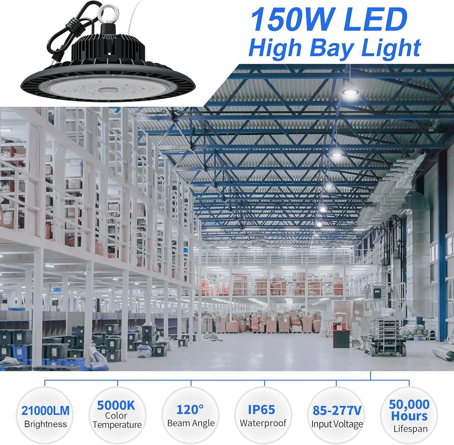 چراغ سوله ای LED هوگتک 150 وات 21000 لومن با دوشاخه آمریکایی کابل 5 فوتی، نور روز 5000K، ضد آب IP65، بدون دیمر، چراغ صنعتی UFO تجاری برای انبار کارگاه کارخانه انبار گاراژ روشنایی منطقه چراغ سوله ای LED هوگتک 150 وات 21000 لومن با دوشاخه آمریکایی کابل 5 فوتی، نور روز 5000K، ضد آب IP65، بدون دیمر، چراغ صنعتی UFO تجاری برای انبار کارگاه کارخانه انبار گاراژ روشنایی منطقه
