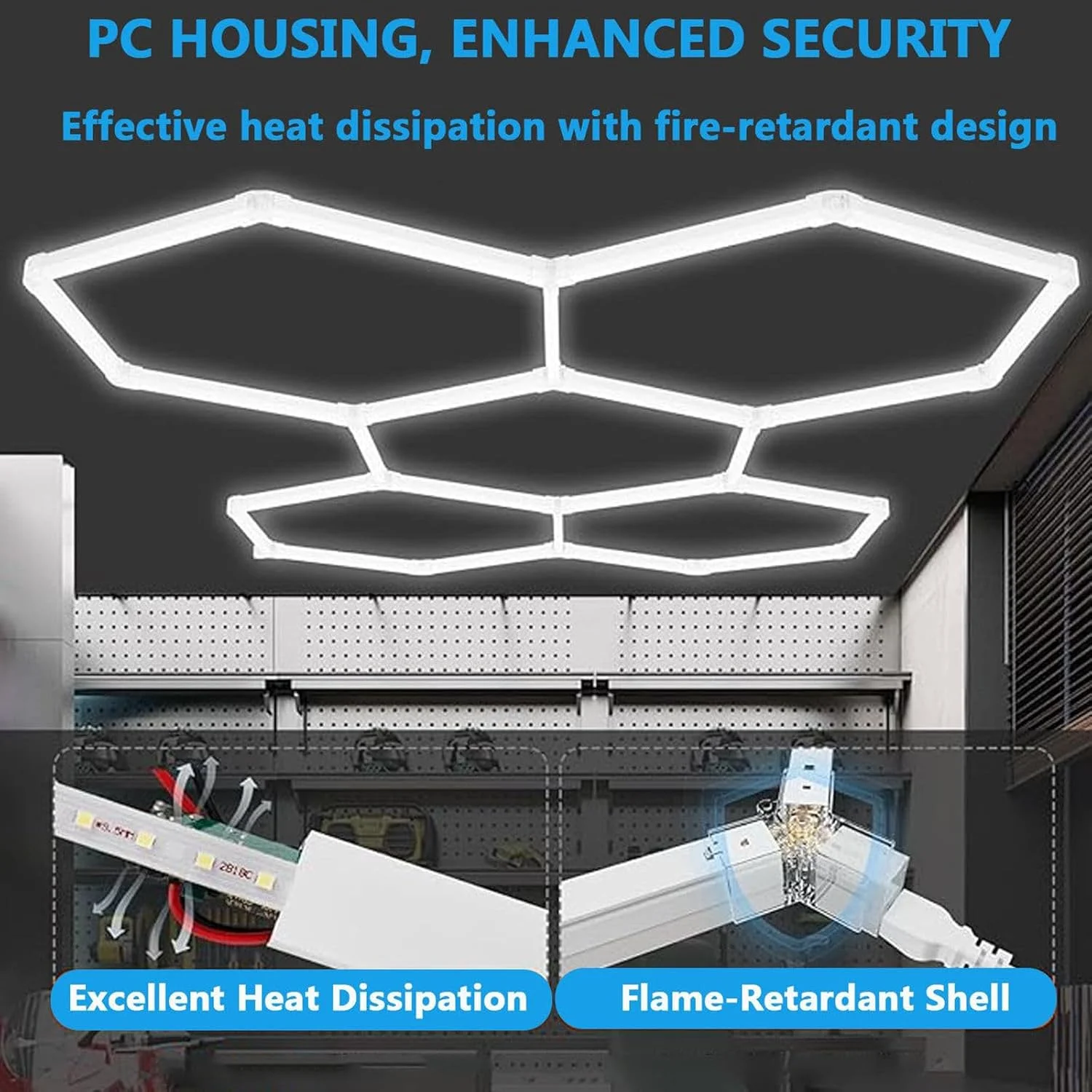چراغ های 5 LED لانه زنبوری، نورپردازی شش ضلعی کارگاه گاراژ برای زیرزمین، سوپرمارکت، آرایشگاه، گاراژ چراغ های 5 LED لانه زنبوری، نورپردازی شش ضلعی کارگاه گاراژ برای زیرزمین، سوپرمارکت، آرایشگاه، گاراژ