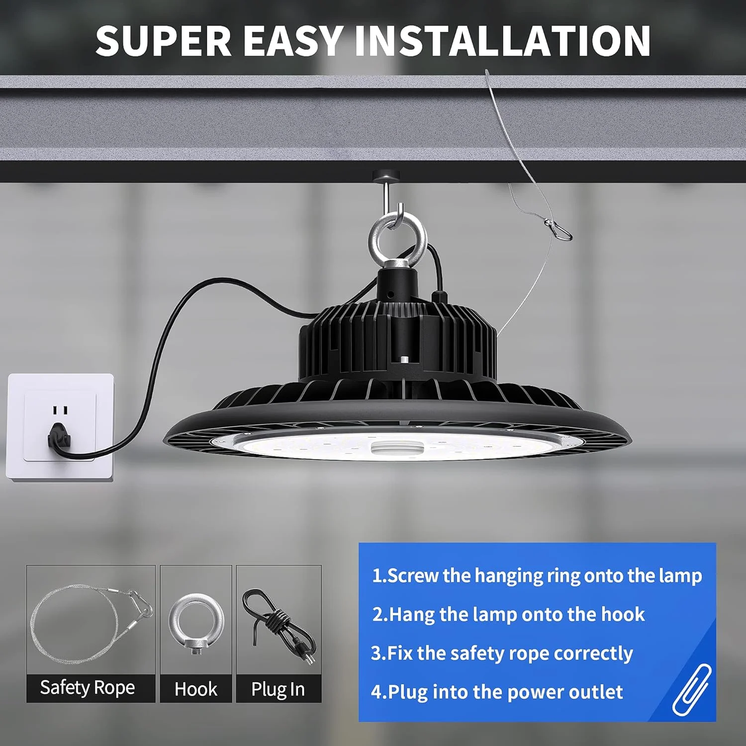 چراغ سوله ای LED هوگتک 150 وات 21000 لومن با دوشاخه آمریکایی کابل 5 فوتی، نور روز 5000K، ضد آب IP65، بدون دیمر، چراغ صنعتی UFO تجاری برای انبار کارگاه کارخانه انبار گاراژ روشنایی منطقه چراغ سوله ای LED هوگتک 150 وات 21000 لومن با دوشاخه آمریکایی کابل 5 فوتی، نور روز 5000K، ضد آب IP65، بدون دیمر، چراغ صنعتی UFO تجاری برای انبار کارگاه کارخانه انبار گاراژ روشنایی منطقه