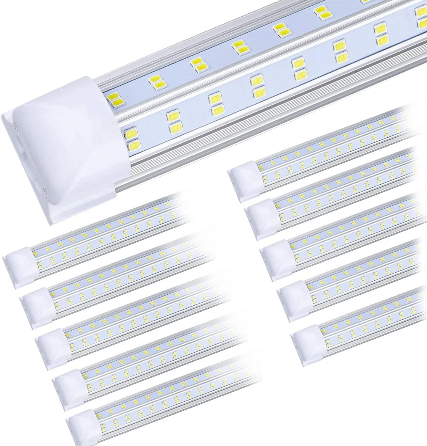 (بسته 10 عددی) چراغ فروشگاهی LED 8 فوتی، 120 وات 19000 لومن 6000 کلوین، سفید سرد، شکل V، پوشش شفاف، خروجی بالا، چراغ های فروشگاهی قابل اتصال، چراغ های لوله ای LED T8، چراغ های فروشگاهی LED برای گاراژ 8 فوت با دوشاخه