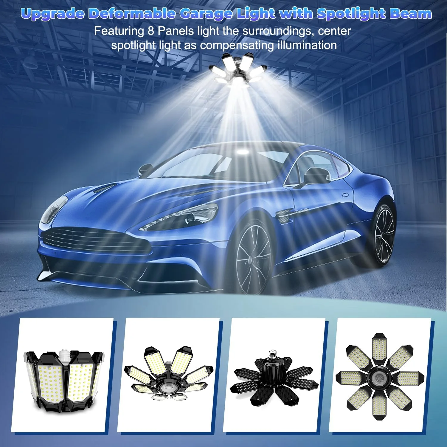 چراغ های گاراژ POLARPRA - چراغ های LED سقفی فوق العاده روشن 25000LM با 8 پنل قابل تغییر شکل، لامپ LED 6500K با سرپیچ E26/E27 و نورافکن مرکزی قابل تنظیم برای انبار، کارگاه و اتاق زیر شیروانی چراغ های گاراژ POLARPRA - چراغ های LED سقفی فوق العاده روشن 25000LM با 8 پنل قابل تغییر شکل، لامپ LED 6500K با سرپیچ E26/E27 و نورافکن مرکزی قابل تنظیم برای انبار، کارگاه و اتاق زیر شیروانی