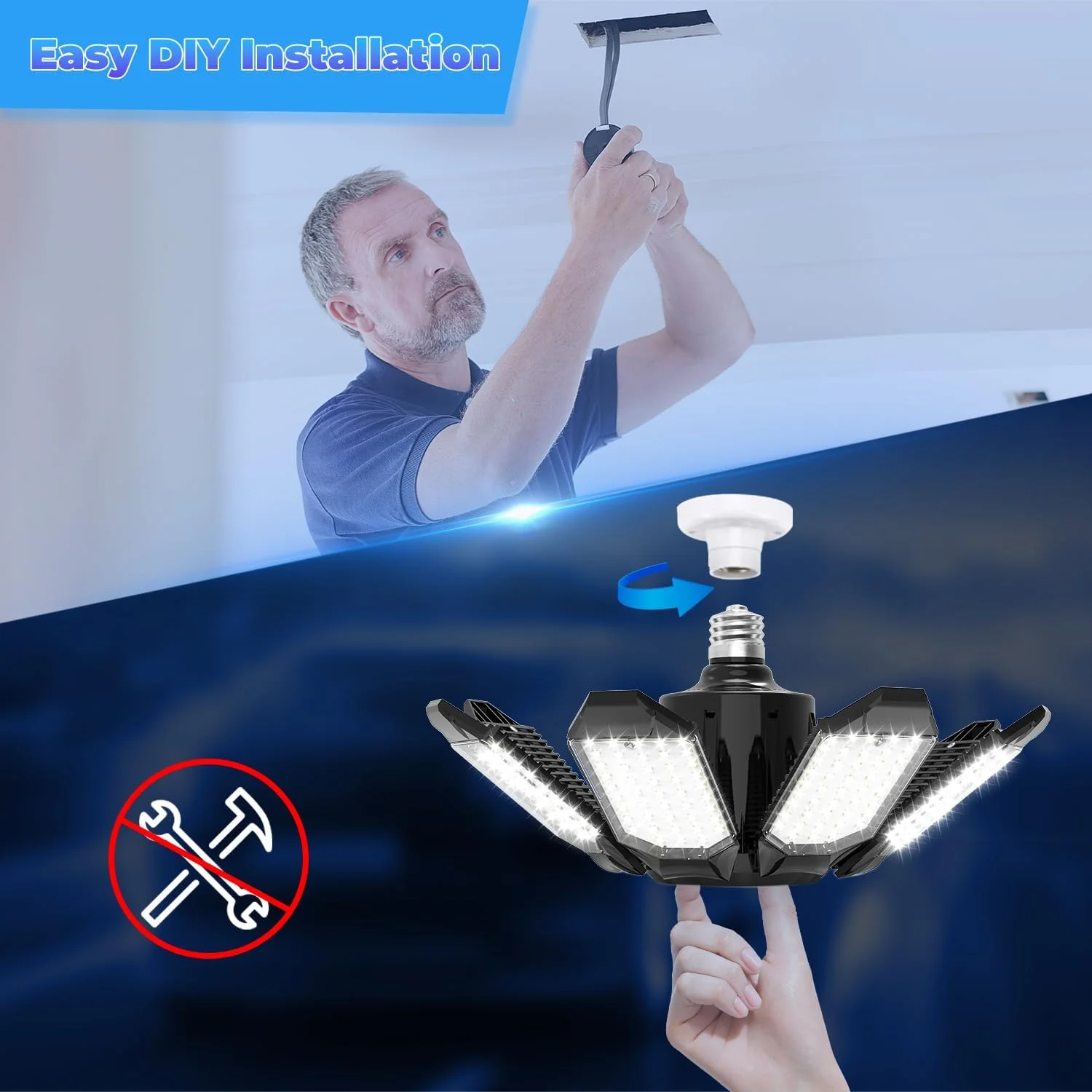 چراغ های گاراژ POLARPRA - چراغ های LED سقفی فوق العاده روشن 25000LM با 8 پنل قابل تغییر شکل، لامپ LED 6500K با سرپیچ E26/E27 و نورافکن مرکزی قابل تنظیم برای انبار، کارگاه و اتاق زیر شیروانی چراغ های گاراژ POLARPRA - چراغ های LED سقفی فوق العاده روشن 25000LM با 8 پنل قابل تغییر شکل، لامپ LED 6500K با سرپیچ E26/E27 و نورافکن مرکزی قابل تنظیم برای انبار، کارگاه و اتاق زیر شیروانی