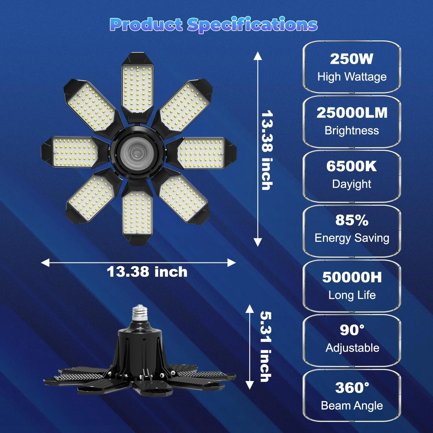 چراغ های گاراژ POLARPRA - چراغ های LED سقفی فوق العاده روشن 25000LM با 8 پنل قابل تغییر شکل، لامپ LED 6500K با سرپیچ E26/E27 و نورافکن مرکزی قابل تنظیم برای انبار، کارگاه و اتاق زیر شیروانی چراغ های گاراژ POLARPRA - چراغ های LED سقفی فوق العاده روشن 25000LM با 8 پنل قابل تغییر شکل، لامپ LED 6500K با سرپیچ E26/E27 و نورافکن مرکزی قابل تنظیم برای انبار، کارگاه و اتاق زیر شیروانی
