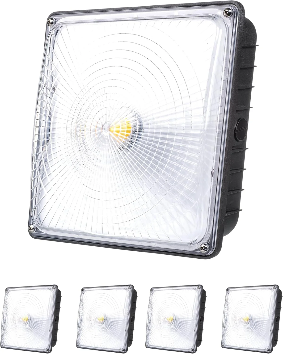 چراغ سقفی پارمیدا LED Technologies (بسته 4 عددی)، 70 وات، دیمر دار، 110-277VAC، ضد آب IP65، دارای لیست ETL، 5000K، 9.6" x 9.6"، روشنایی پمپ بنزین، خیابان، محوطه و فضای باز، درجه تجاری