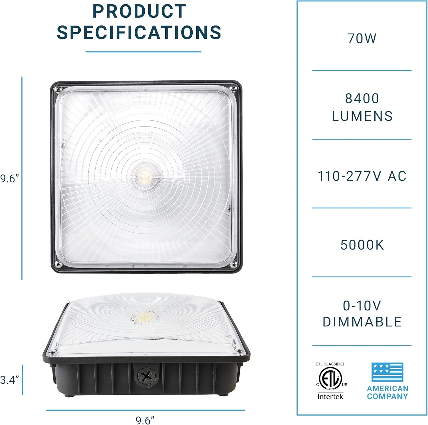 چراغ سقفی پارمیدا LED Technologies (بسته 4 عددی)، 70 وات، دیمر دار، 110-277VAC، ضد آب IP65، دارای لیست ETL، 5000K، 9.6" x 9.6"، روشنایی پمپ بنزین، خیابان، محوطه و فضای باز، درجه تجاری چراغ سقفی پارمیدا LED Technologies (بسته 4 عددی)، 70 وات، دیمر دار، 110-277VAC، ضد آب IP65، دارای لیست ETL، 5000K، 9.6" x 9.6"، روشنایی پمپ بنزین، خیابان، محوطه و فضای باز، درجه تجاری