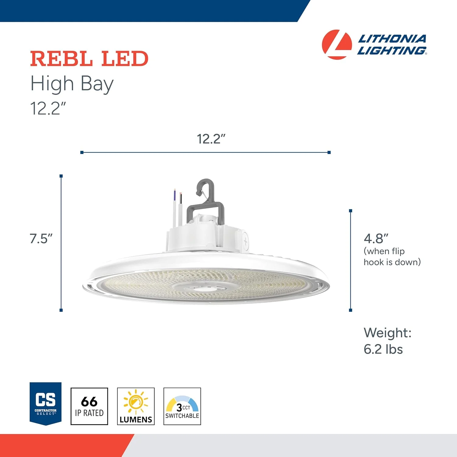 چراغ LED سقفی گرد Lithonia Lighting REBL، خروجی لومن قابل تنظیم 12000/15000/18000، دمای رنگ سفید قابل تغییر 3500K/4000K/5000K، چراغ کار، UVOLT 120-347V، 12.2" x 7.5"، سفید چراغ LED سقفی گرد Lithonia Lighting REBL، خروجی لومن قابل تنظیم 12000/15000/18000، دمای رنگ سفید قابل تغییر 3500K/4000K/5000K، چراغ کار، UVOLT 120-347V، 12.2" x 7.5"، سفید
