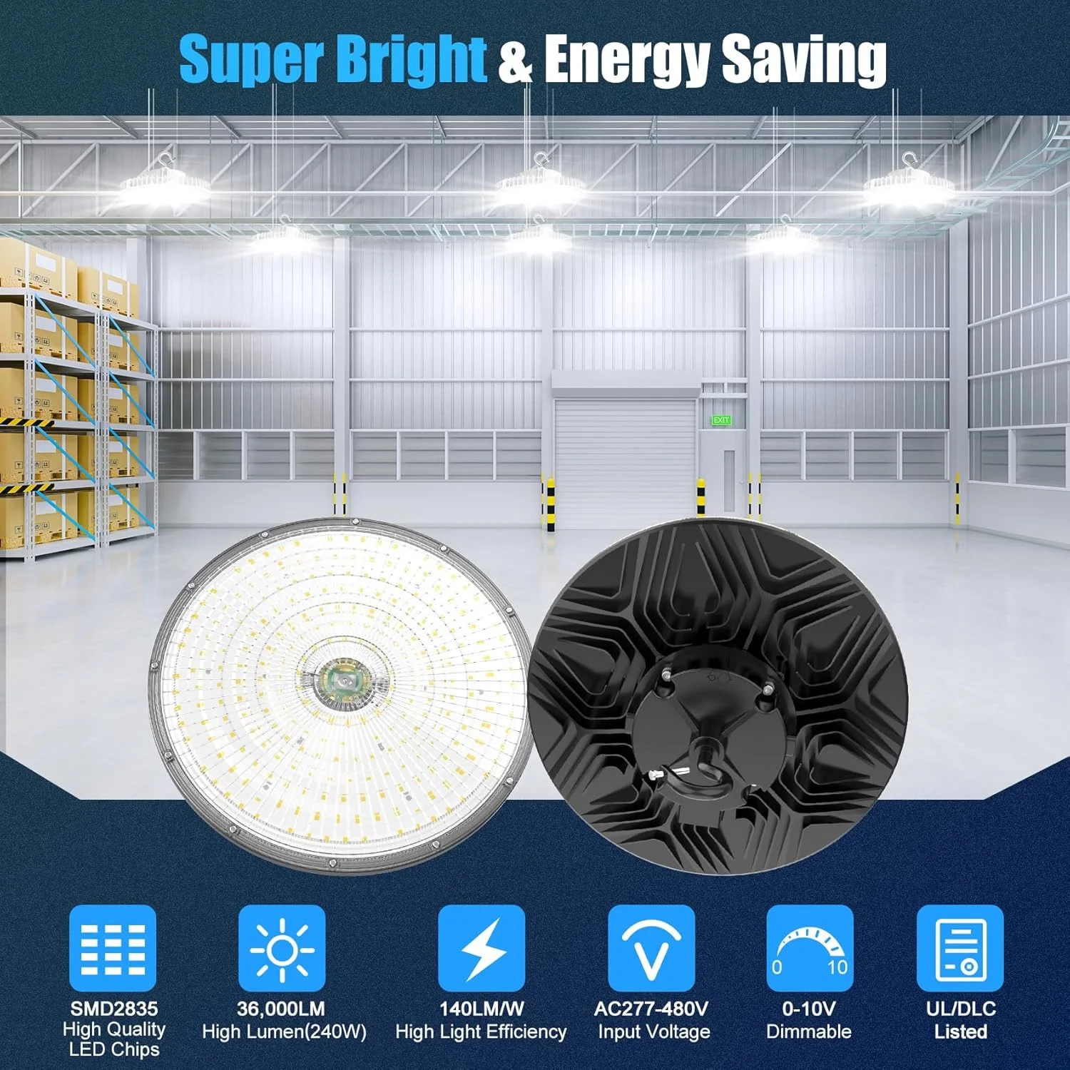 چراغ سوله ای LED یِلُور، نورافکن UFO با دمای رنگ 5000K، استاندارد IP65، قابلیت دیم شدن 1-10 ولت، مناسب انبار، کارگاه، باشگاه، فرودگاه، دارای گواهینامه UL DLC، ولتاژ AC200-480V، ابعاد 260 * 177.5 * 130MM مدل NG-UFO-240WH چراغ سوله ای LED یِلُور، نورافکن UFO با دمای رنگ 5000K، استاندارد IP65، قابلیت دیم شدن 1-10 ولت، مناسب انبار، کارگاه، باشگاه، فرودگاه، دارای گواهینامه UL DLC، ولتاژ AC200-480V، ابعاد 260 * 177.5 * 130MM مدل NG-UFO-240WH
