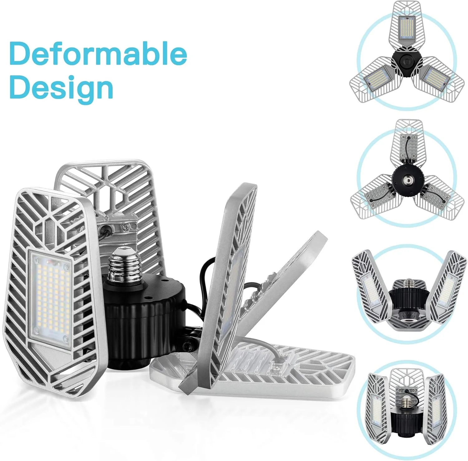 چراغ های گاراژ LED تغییر شکل پذیر 80 وات Lzhome، روشنایی گاراژ قابل تنظیم، 9000 لومن، CRI 82W، (بدون سنسور حرکتی) چراغ های گاراژ LED تغییر شکل پذیر 80 وات Lzhome، روشنایی گاراژ قابل تنظیم، 9000 لومن، CRI 82W، (بدون سنسور حرکتی)