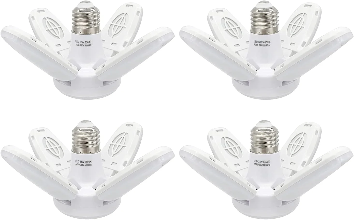 چراغ های گاراژ LED مدل DFHJ - چراغ های سقفی گاراژ دیمر شونده، 38 وات 6000 لومن 6500K چراغ های سقفی LED گاراژ E27/E26 با 4 پنل قابل تنظیم برای گاراژها، کارگاه، فضای داخلی، فضای باز، کارگاه و انبار، fu