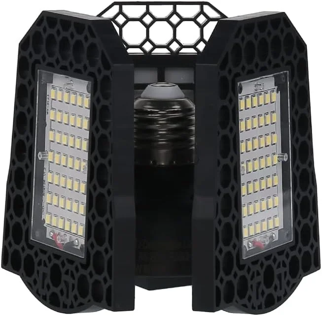 چراغ گاراژ LED 60W 1420LM فوق العاده روشن، چراغ سقفی تغییر شکل پذیر، چراغ های خلیجی تاشو با 3 پنل قابل تنظیم برای کارگاه زیرزمین