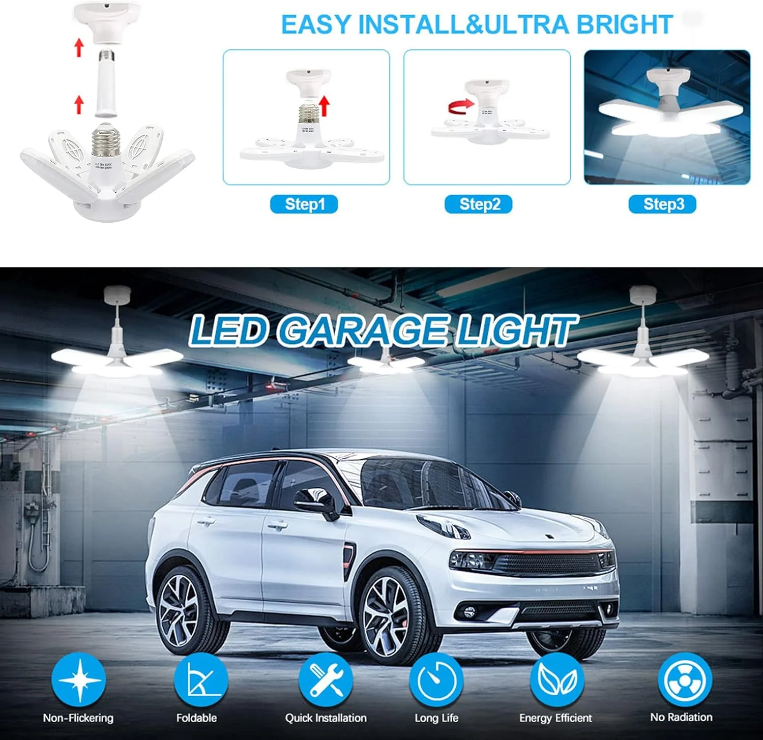 چراغ های گاراژ LED مدل DFHJ - چراغ های سقفی گاراژ دیمر شونده، 38 وات 6000 لومن 6500K چراغ های سقفی LED گاراژ E27/E26 با 4 پنل قابل تنظیم برای گاراژها، کارگاه، فضای داخلی، فضای باز، کارگاه و انبار، fu چراغ های گاراژ LED مدل DFHJ - چراغ های سقفی گاراژ دیمر شونده، 38 وات 6000 لومن 6500K چراغ های سقفی LED گاراژ E27/E26 با 4 پنل قابل تنظیم برای گاراژها، کارگاه، فضای داخلی، فضای باز، کارگاه و انبار، fu