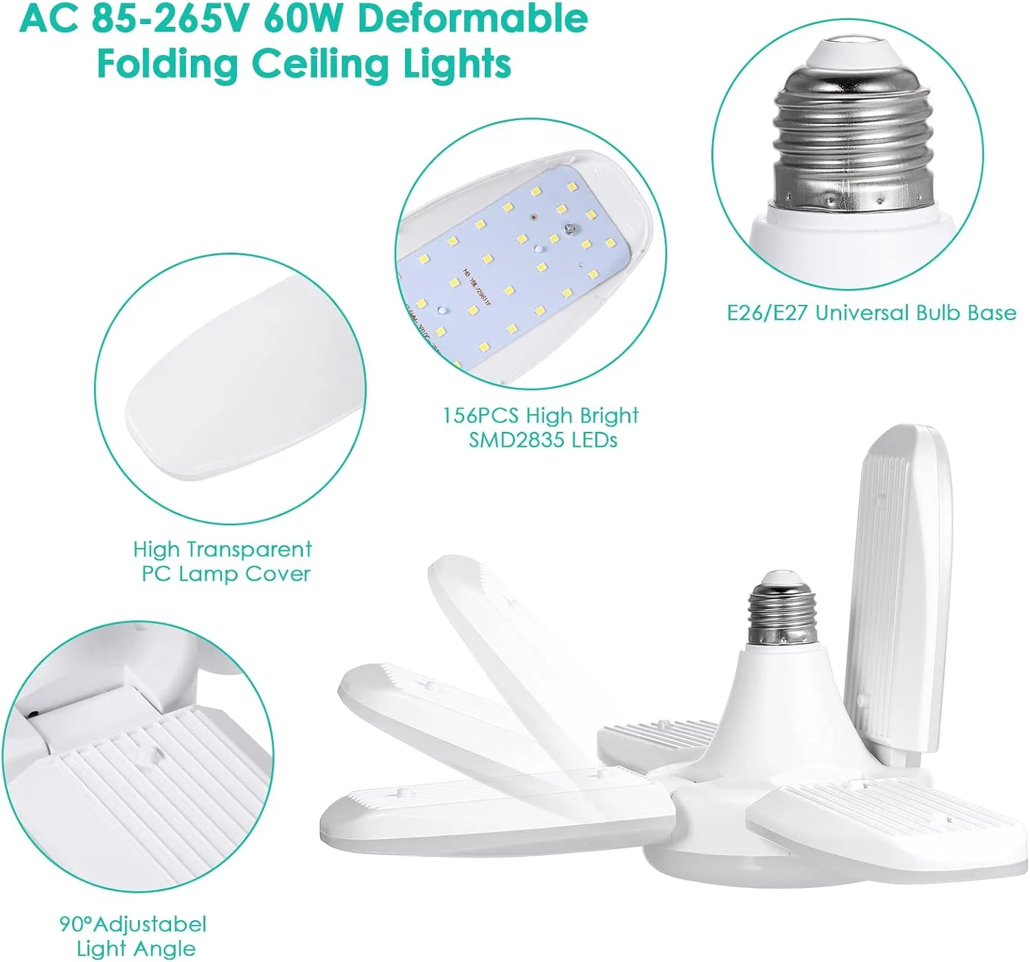 چراغ گاراژ LED Fawoonu AC 85-265V 60W، چراغ های سقفی تاشو تغییر شکل پذیر با 4 پنل قابل تنظیم، نور سفید طبیعی 6000-6500k برای گاراژ، انبار، کارگاه، زیرزمین، سالن ورزشی، آشپزخانه چراغ گاراژ LED Fawoonu AC 85-265V 60W، چراغ های سقفی تاشو تغییر شکل پذیر با 4 پنل قابل تنظیم، نور سفید طبیعی 6000-6500k برای گاراژ، انبار، کارگاه، زیرزمین، سالن ورزشی، آشپزخانه