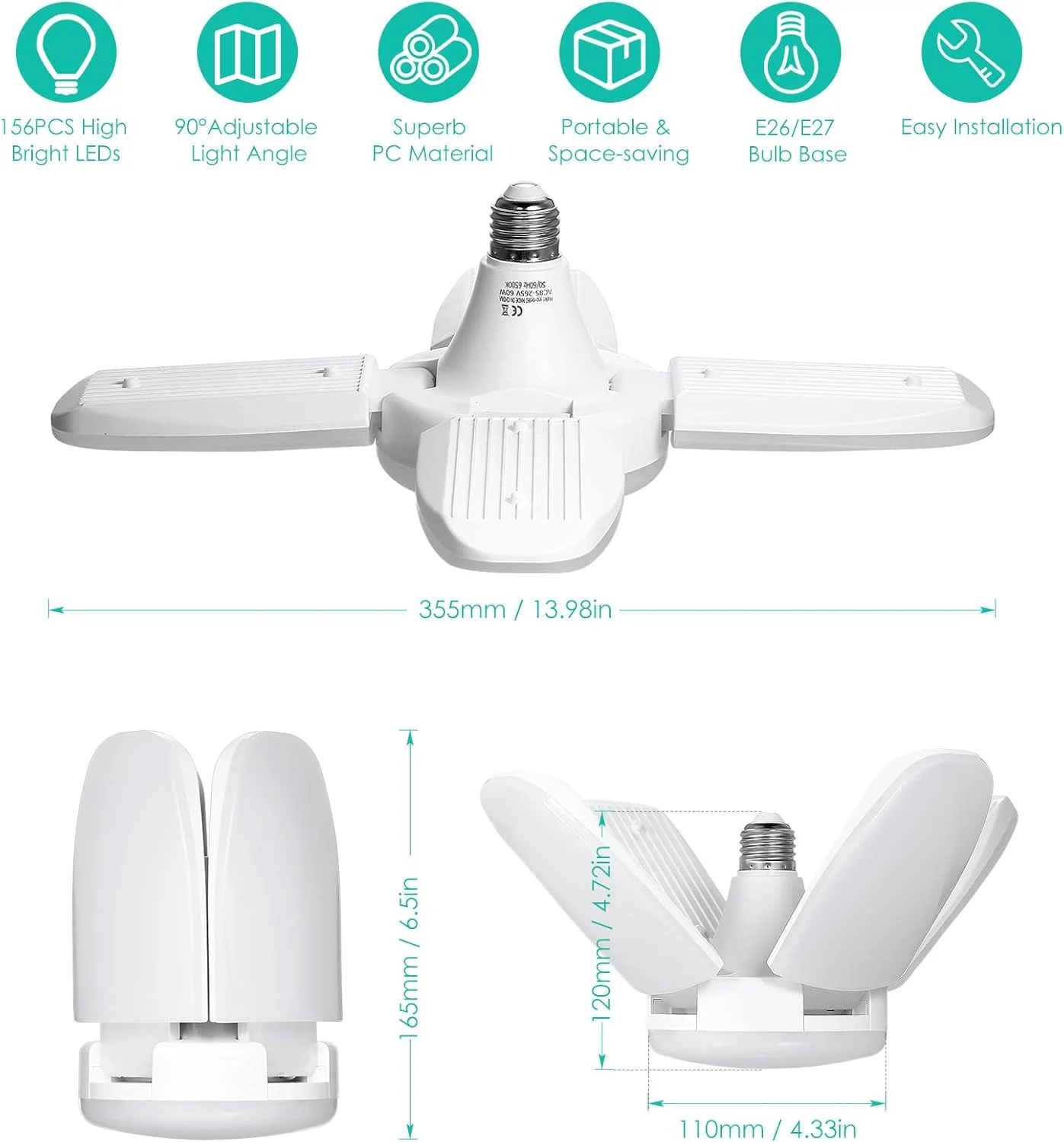 چراغ گاراژ LED Fawoonu AC 85-265V 60W، چراغ های سقفی تاشو تغییر شکل پذیر با 4 پنل قابل تنظیم، نور سفید طبیعی 6000-6500k برای گاراژ، انبار، کارگاه، زیرزمین، سالن ورزشی، آشپزخانه چراغ گاراژ LED Fawoonu AC 85-265V 60W، چراغ های سقفی تاشو تغییر شکل پذیر با 4 پنل قابل تنظیم، نور سفید طبیعی 6000-6500k برای گاراژ، انبار، کارگاه، زیرزمین، سالن ورزشی، آشپزخانه