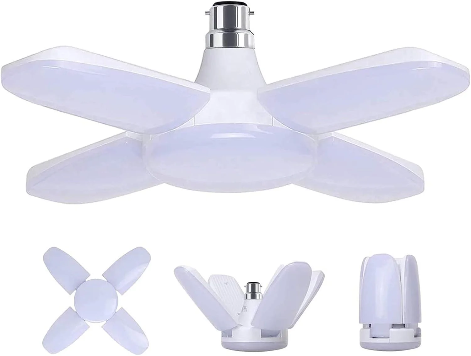 چراغ گاراژ LED سرنیزه ای B22 جیوتهو، سفید یخی 60 وات 6500 کلوین 5500 لومن، چراغ کارگاهی تغییر شکل پذیر، با 4 پنل قابل تنظیم، برای گاراژها، زیرزمین، کارگاه، انبار (بسته 1 عددی)