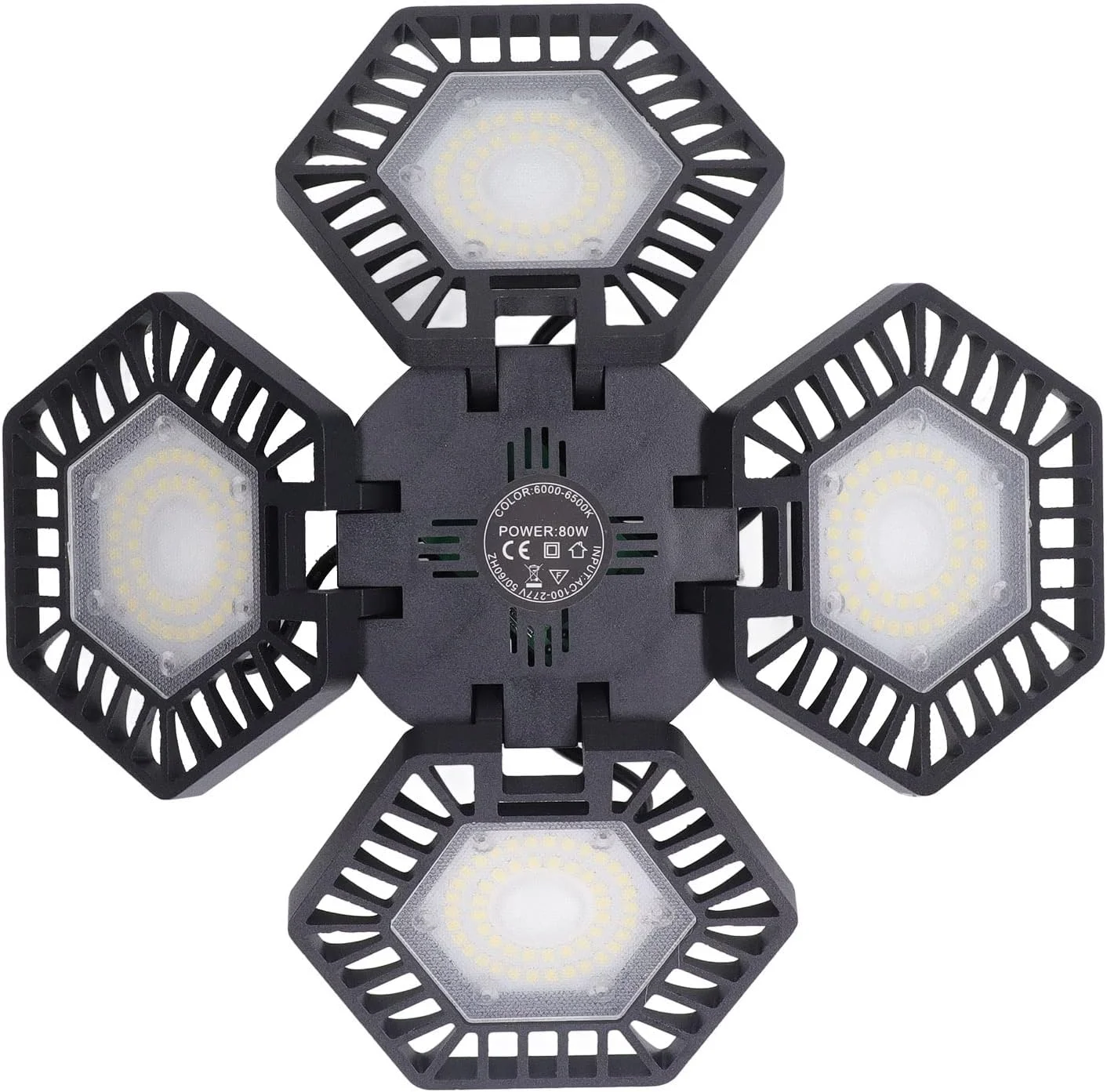 چراغ گاراژ LED هپی فیت، سفید یخی، 80 وات، 4 پنل با قابلیت تنظیم 90 درجه، چراغ سوله ای LED برای انبار کارخانه AC100-277V