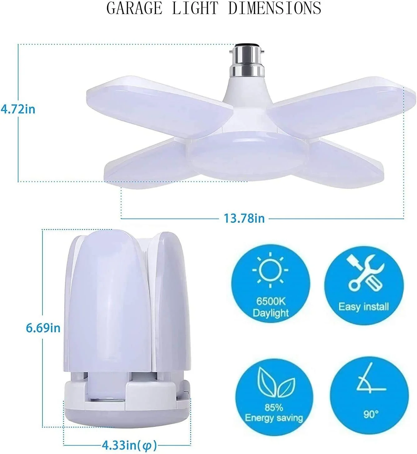 چراغ گاراژ LED سرنیزه ای B22 جیوتهو، سفید یخی 60 وات 6500 کلوین 5500 لومن، چراغ کارگاهی تغییر شکل پذیر، با 4 پنل قابل تنظیم، برای گاراژها، زیرزمین، کارگاه، انبار (بسته 1 عددی) چراغ گاراژ LED سرنیزه ای B22 جیوتهو، سفید یخی 60 وات 6500 کلوین 5500 لومن، چراغ کارگاهی تغییر شکل پذیر، با 4 پنل قابل تنظیم، برای گاراژها، زیرزمین، کارگاه، انبار (بسته 1 عددی)