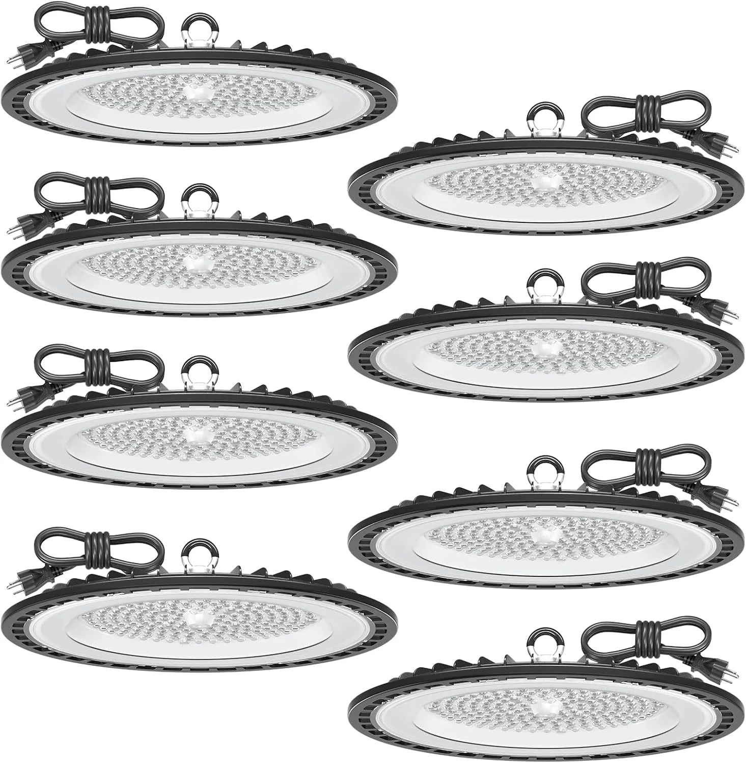 چراغ سوله ای ال ای دی UFO اونلی لوکس 150 وات 22500 لومن 5000K جایگزین HID/HPS 600 وات، سیم با دوشاخه و قلاب آویز، IP65 دارای گواهینامه UL، چراغ های کارگاهی برای انبار، گاراژ، باشگاه، کارگاه، بسته 8 عددی