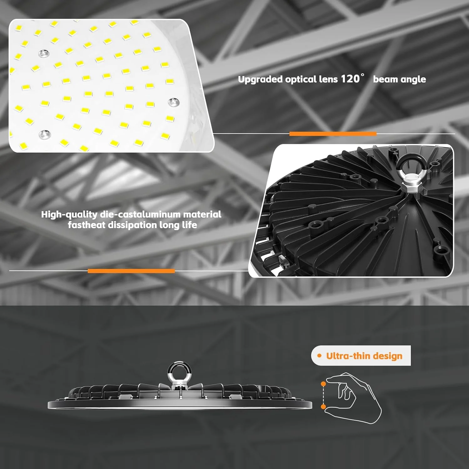 چراغ سوله ای ال ای دی UFO اونلی لوکس 150 وات 22500 لومن 5000K جایگزین HID/HPS 600 وات، سیم با دوشاخه و قلاب آویز، IP65 دارای گواهینامه UL، چراغ های کارگاهی برای انبار، گاراژ، باشگاه، کارگاه، بسته 8 عددی چراغ سوله ای ال ای دی UFO اونلی لوکس 150 وات 22500 لومن 5000K جایگزین HID/HPS 600 وات، سیم با دوشاخه و قلاب آویز، IP65 دارای گواهینامه UL، چراغ های کارگاهی برای انبار، گاراژ، باشگاه، کارگاه، بسته 8 عددی