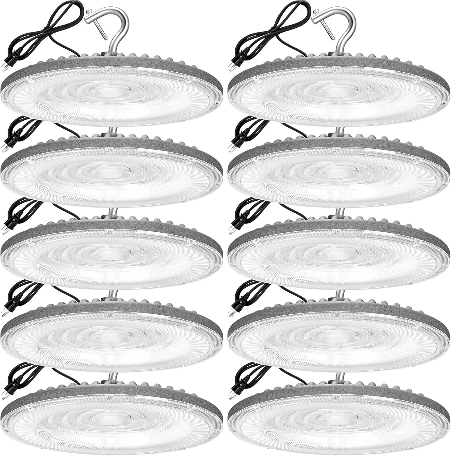 XYCN - بسته 10 عددی چراغ ال ای دی UFO 150 واتی 100-277 ولت، نورپردازی تجاری 5000K ضد آب IP66 21050LM 650W MH/HPS با نورپردازی منطقه پلاگین برای انبار