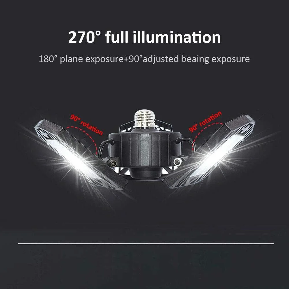 چراغ گاراژ LED تغییر شکل دهنده KONPWAY - 6000 لومن 6500K نور روز 60 وات، روشنایی سقفی سه برگ برای سازماندهی گاراژ چراغ گاراژ LED تغییر شکل دهنده KONPWAY - 6000 لومن 6500K نور روز 60 وات، روشنایی سقفی سه برگ برای سازماندهی گاراژ
