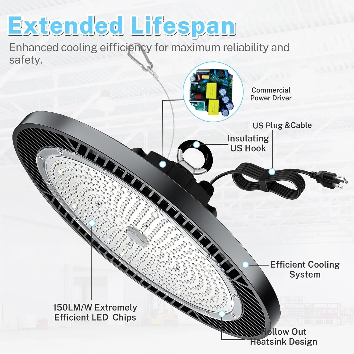 THELUX - بسته 4 عددی چراغ سوله ای LED 200 وات، فوق العاده پرنور 30000 لومن 5000K 100V-277V با دوشاخه آمریکایی و سیم 5 فوتی، چراغ سوله ای LED برای انبار، کارگاه