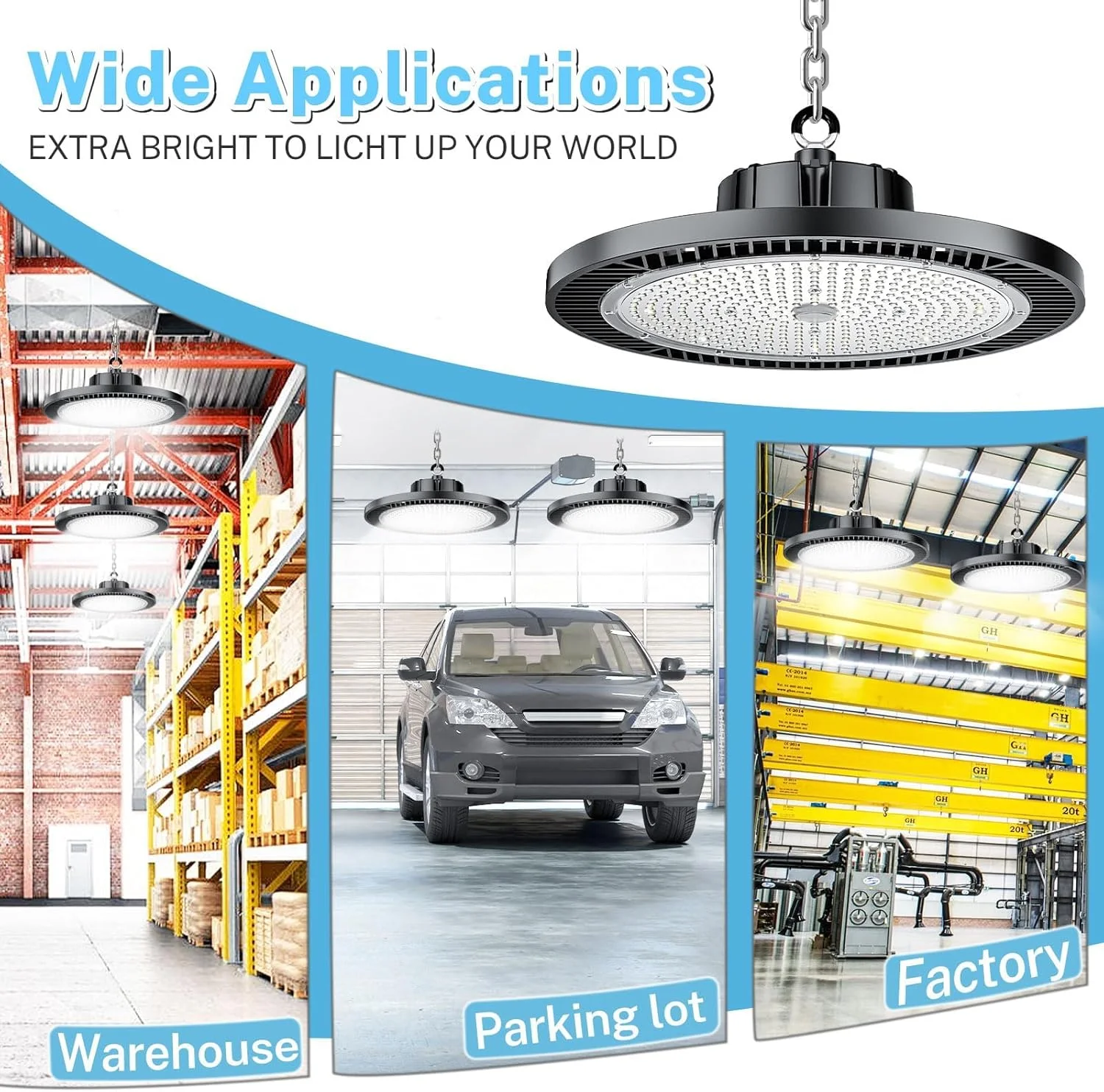 THELUX - بسته 4 عددی چراغ سوله ای LED 200 وات، فوق العاده پرنور 30000 لومن 5000K 100V-277V با دوشاخه آمریکایی و سیم 5 فوتی، چراغ سوله ای LED برای انبار، کارگاه