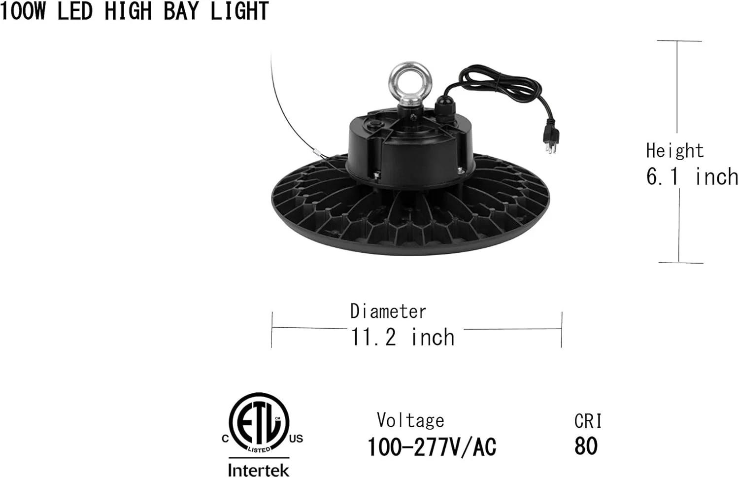 چراغ سوله ای LED کیو چینگچن 100 وات 4000K سفید طبیعی، 0-10 ولت دیمر پذیر، دارای گواهینامه ETL، چراغ کارگاهی LED برای کارخانه، انبار، جایگزین برای 400 وات MH/HPS