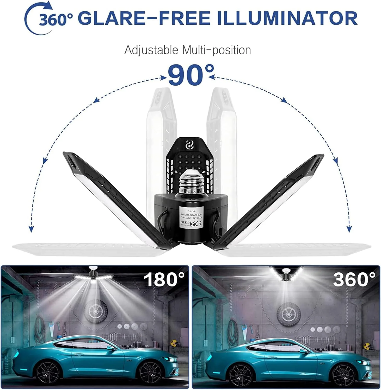 چراغ گاراژ - چراغ LED گاراژ - 8000LM بدون خیرگی 360 درجه چراغ روشنایی گاراژ - 36W 6500K چراغ LED گاراژ تغییر شکل پذیر - چراغ گاراژ E26/E27 برای زیرزمین، انبار، خانه مزرعه و اتاق زیر شیروانی