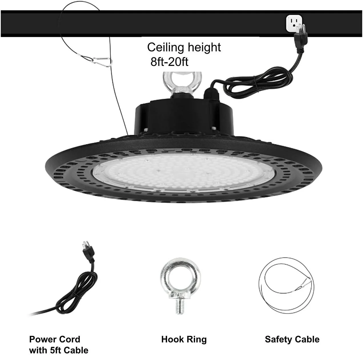چراغ سوله ای LED کیو چینگچن 100 وات 4000K سفید طبیعی، 0-10 ولت دیمر پذیر، دارای گواهینامه ETL، چراغ کارگاهی LED برای کارخانه، انبار، جایگزین برای 400 وات MH/HPS