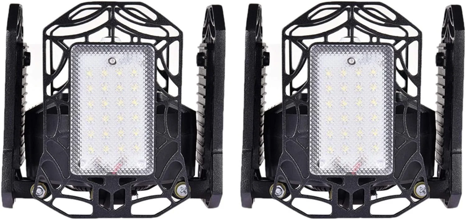 چراغ گاراژ LED 120 وات E27 تاشو تغییر شکل پذیر، لامپ سقفی گاراژ 4 پنل 96LED 12000LM 85-265V (رنگ: 2 عدد/مشکی)