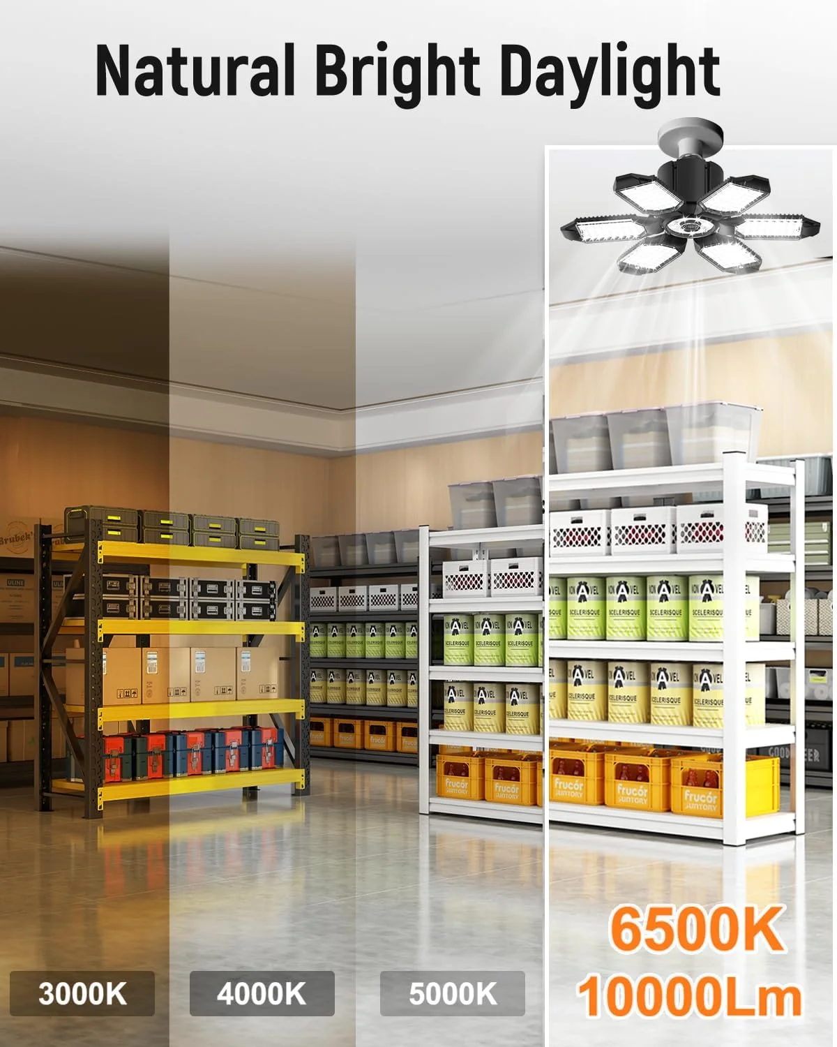 چراغ گاراژ LED آدیدینگ با 6 پنل تغییر شکل پذیر برای زیرزمین، پارکینگ، کارگاه، انبار چراغ گاراژ LED آدیدینگ با 6 پنل تغییر شکل پذیر برای زیرزمین، پارکینگ، کارگاه، انبار